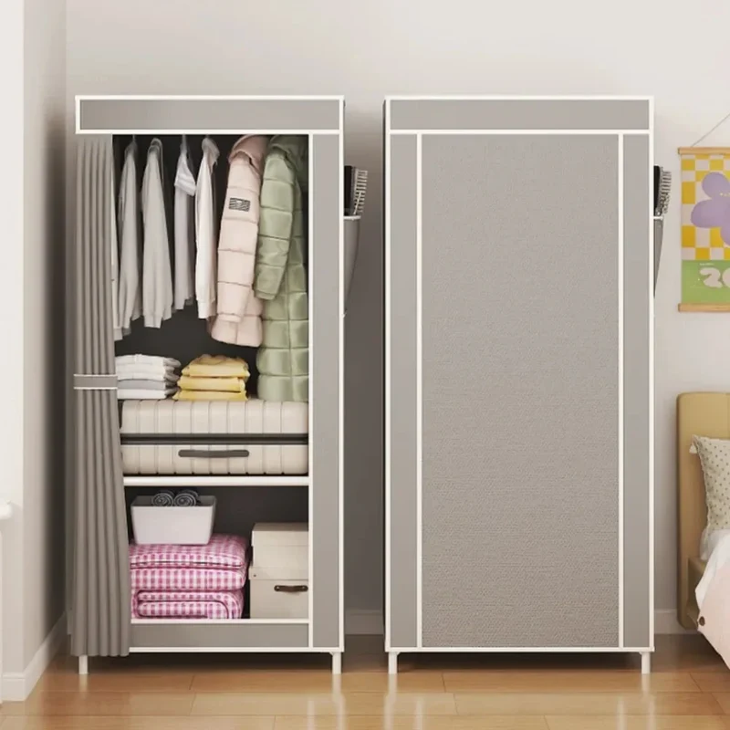Armoire en tissu pliable avec rideau — montage facile, rangement anti-poussière (56 × 44 × 146 cm)
