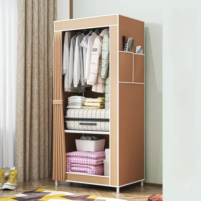 Armoire en tissu pliable avec rideau — montage facile, rangement anti-poussière (56 × 44 × 146 cm)