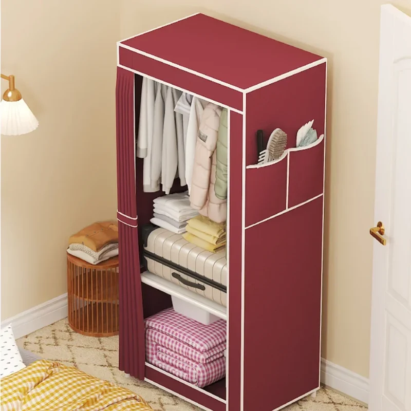 Armoire en tissu pliable avec rideau — montage facile, rangement anti-poussière (56 × 44 × 146 cm)