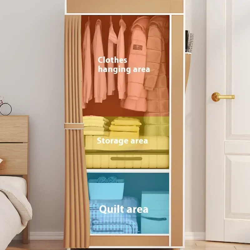 Armoire en tissu pliable avec rideau — montage facile, rangement anti-poussière (56 × 44 × 146 cm)