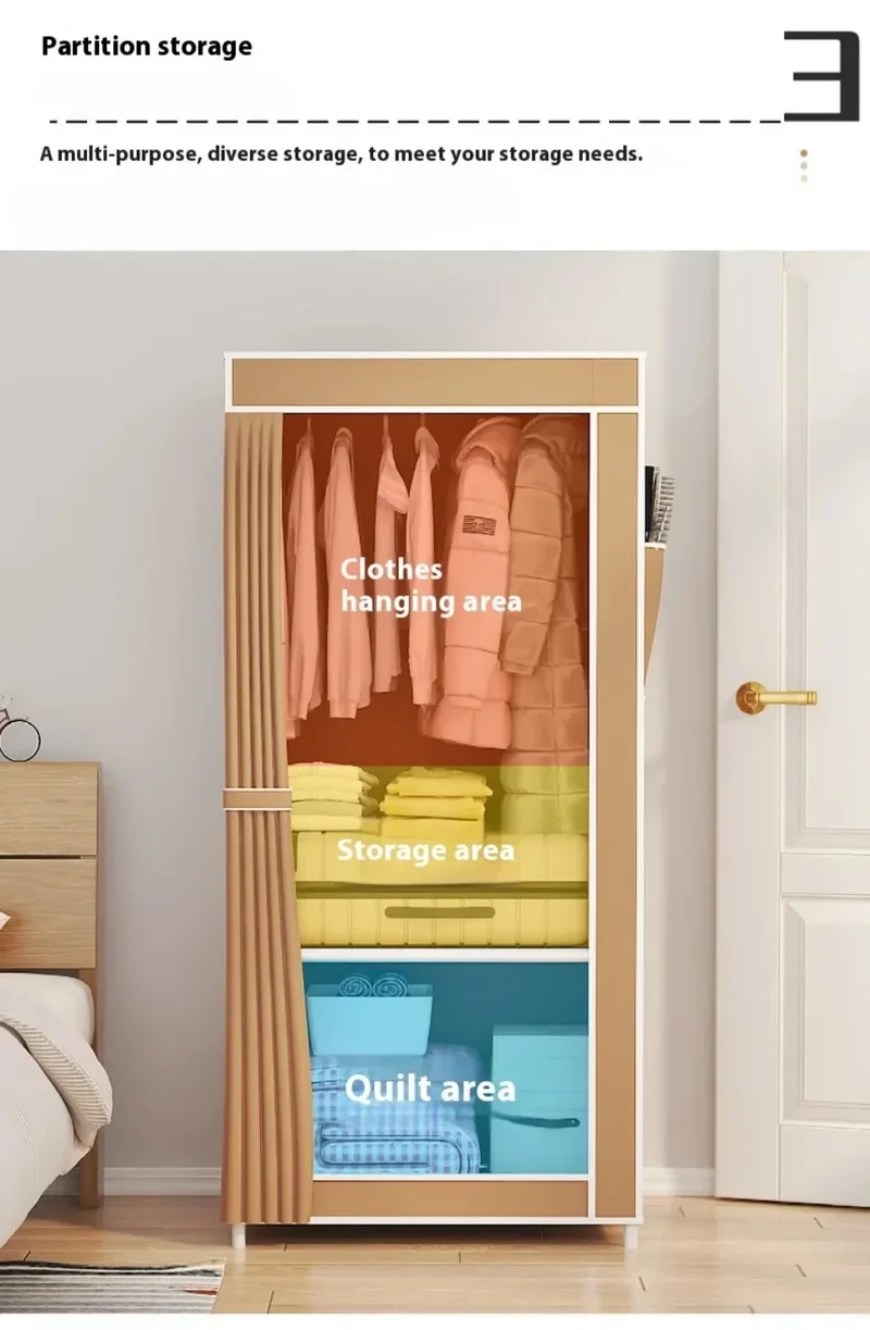 Armoire en tissu pliable avec rideau — montage facile, rangement anti-poussière (56 × 44 × 146 cm)