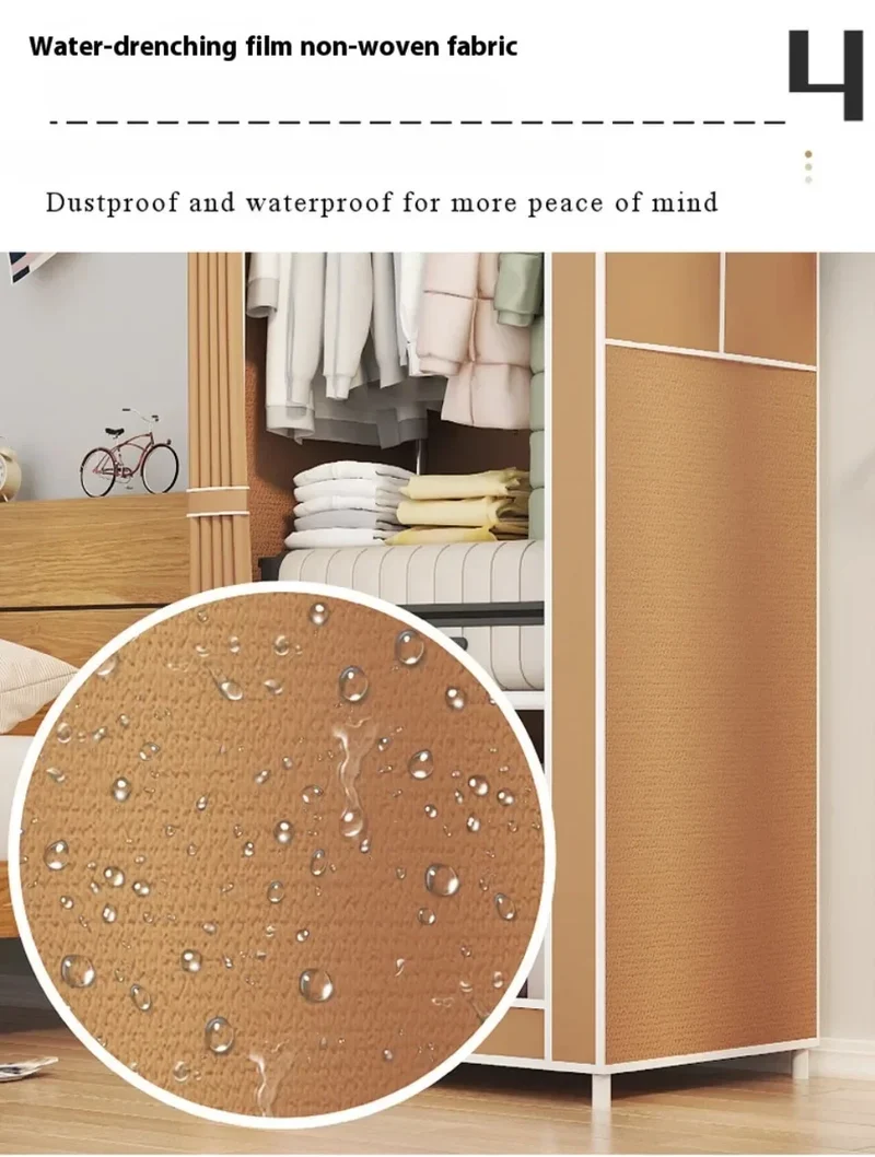 Armoire en tissu pliable avec rideau — montage facile, rangement anti-poussière (56 × 44 × 146 cm)