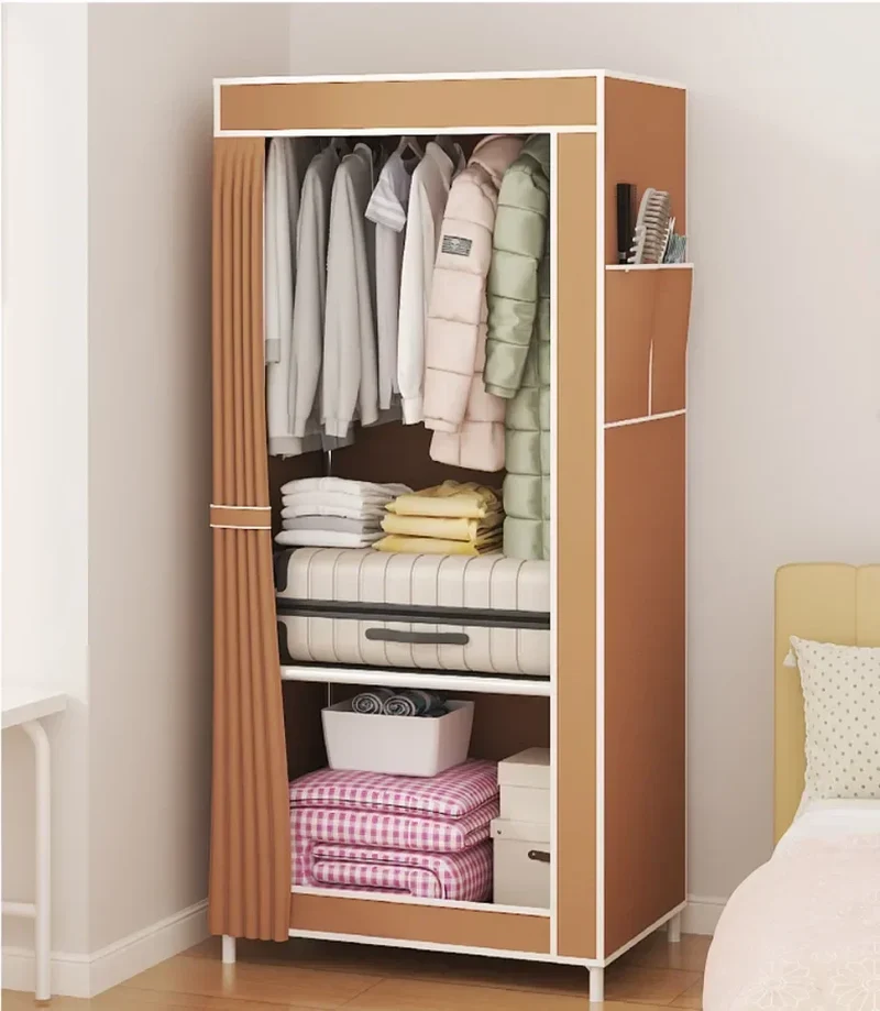 Armoire en tissu pliable avec rideau — montage facile, rangement anti-poussière (56 × 44 × 146 cm)