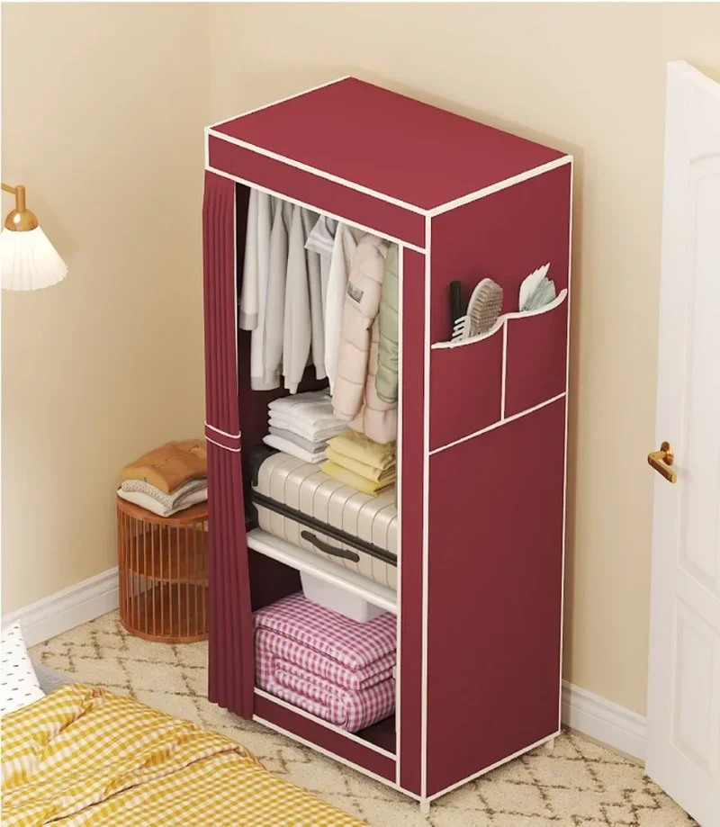 Armoire en tissu pliable avec rideau — montage facile, rangement anti-poussière (56 × 44 × 146 cm)