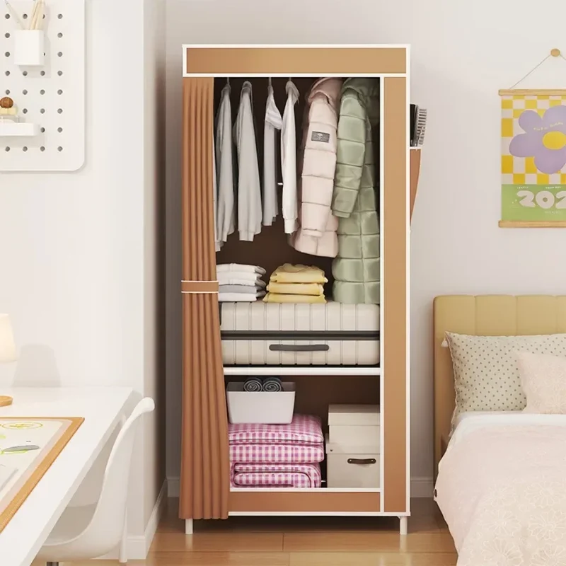 Armoire en tissu pliable avec rideau — montage facile, rangement anti-poussière (56 × 44 × 146 cm)