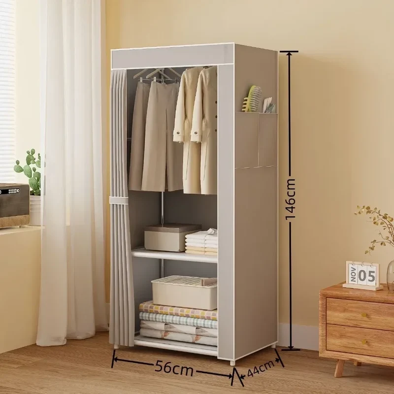 Armoire en tissu pliable avec rideau — montage facile, rangement anti-poussière (56 × 44 × 146 cm)