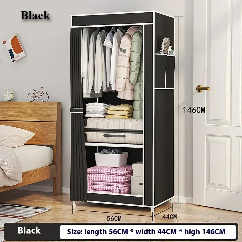 Armoire en tissu pliable avec rideau — montage facile, rangement anti-poussière (56 × 44 × 146 cm)