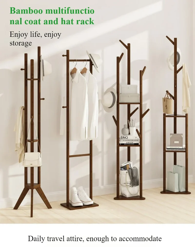 Portant vertical en bambou – 8 crochets, chambre & salon