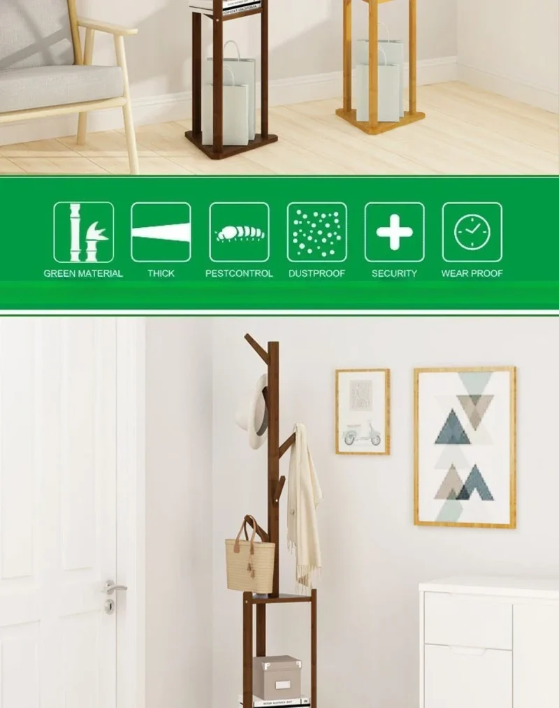 Portant vertical en bambou – 8 crochets, chambre & salon