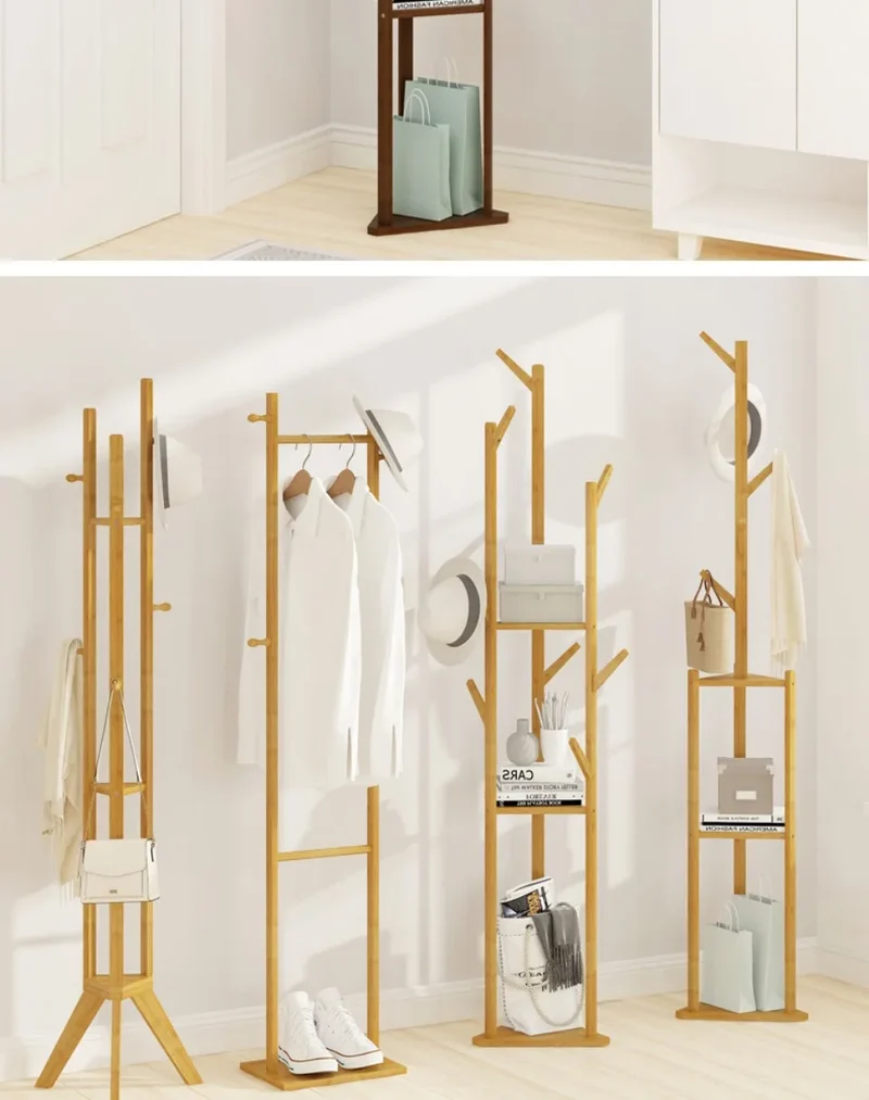 Portant vertical en bambou – 8 crochets, chambre & salon
