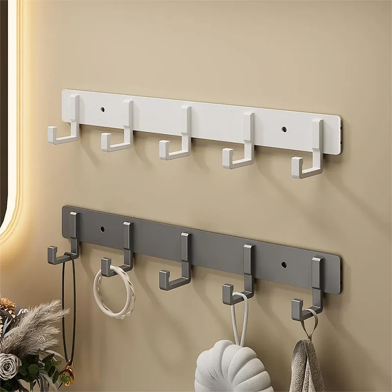 Barre de crochets murale adhésive en aluminium – grande capacité (> 7 crochets)