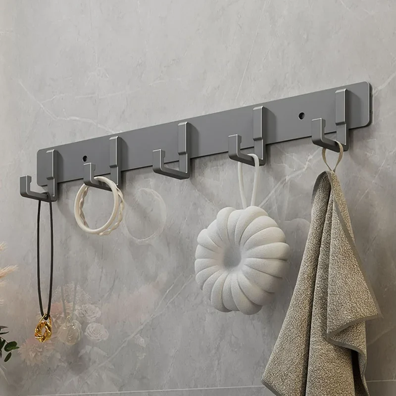 Barre de crochets murale adhésive en aluminium – grande capacité (> 7 crochets)
