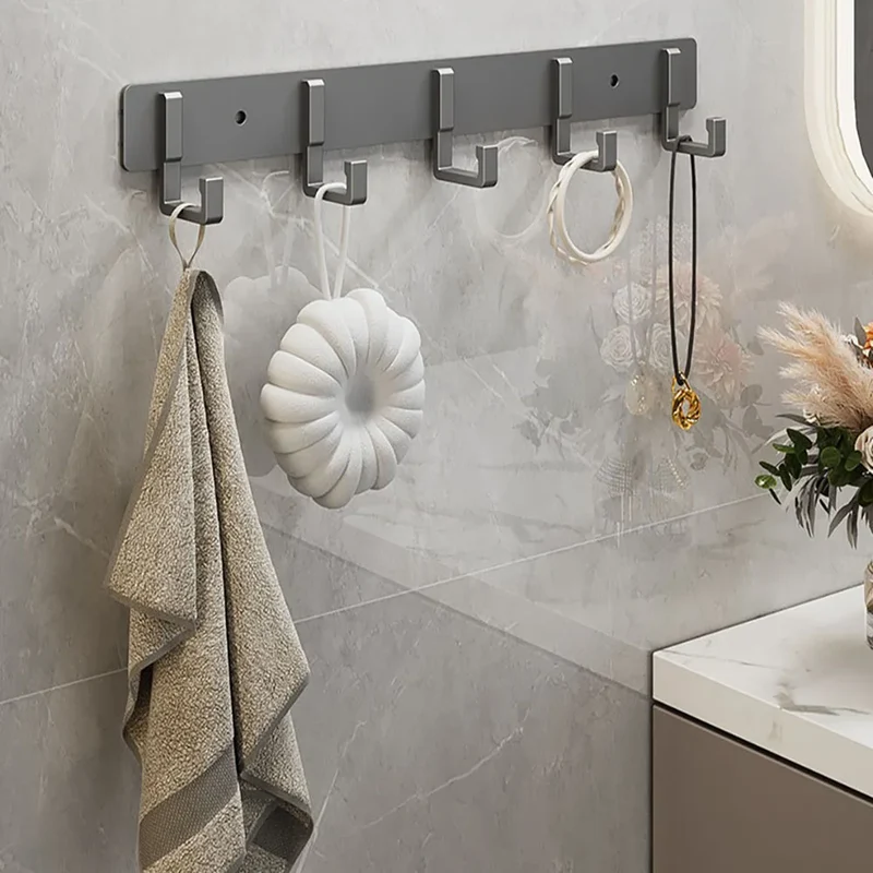 Barre de crochets murale adhésive en aluminium – grande capacité (> 7 crochets)