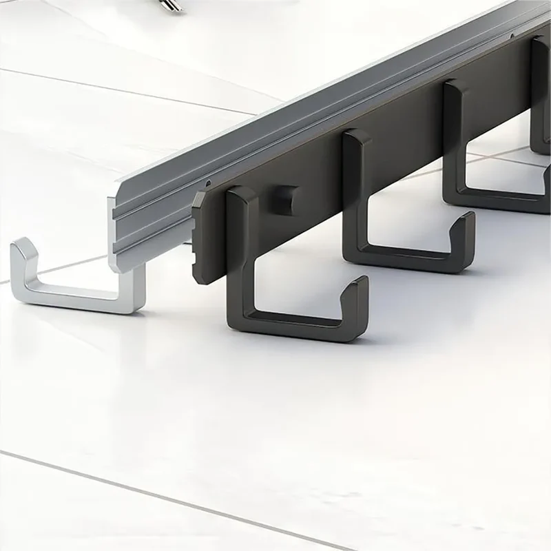 Barre de crochets murale adhésive en aluminium – grande capacité (> 7 crochets)