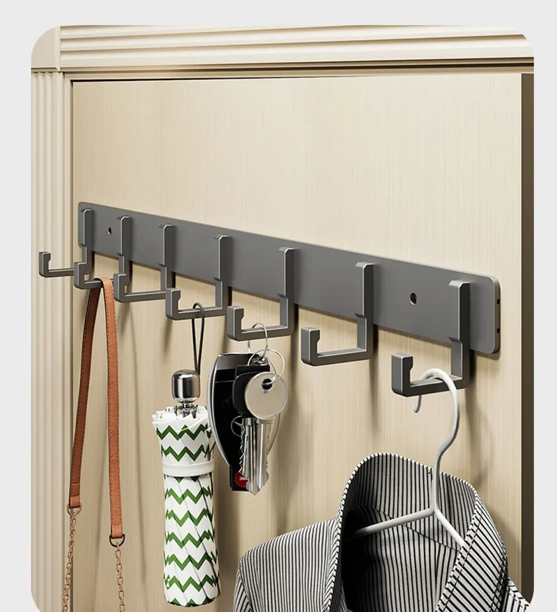 Barre de crochets murale adhésive en aluminium – grande capacité (> 7 crochets)