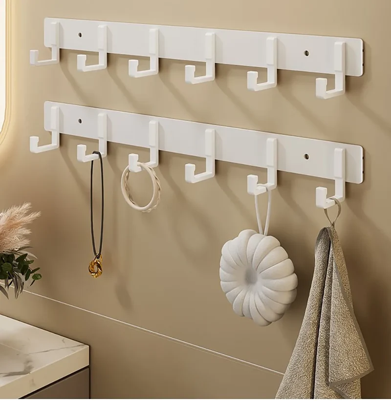 Barre de crochets murale adhésive en aluminium – grande capacité (> 7 crochets)