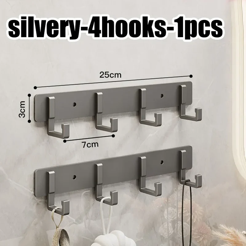 Barre de crochets murale adhésive en aluminium – grande capacité (> 7 crochets)