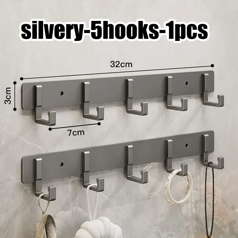 Barre de crochets murale adhésive en aluminium – grande capacité (> 7 crochets)