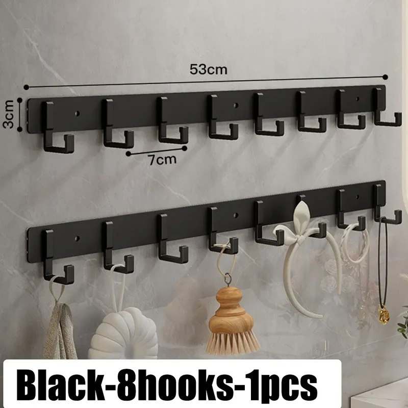 Barre de crochets murale adhésive en aluminium – grande capacité (> 7 crochets)