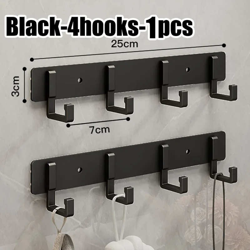 Barre de crochets murale adhésive en aluminium – grande capacité (> 7 crochets)