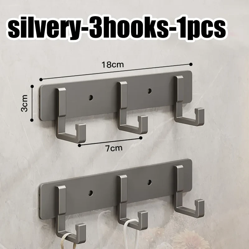 Barre de crochets murale adhésive en aluminium – grande capacité (> 7 crochets)