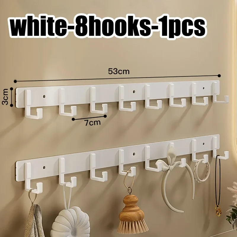 Barre de crochets murale adhésive en aluminium – grande capacité (> 7 crochets)