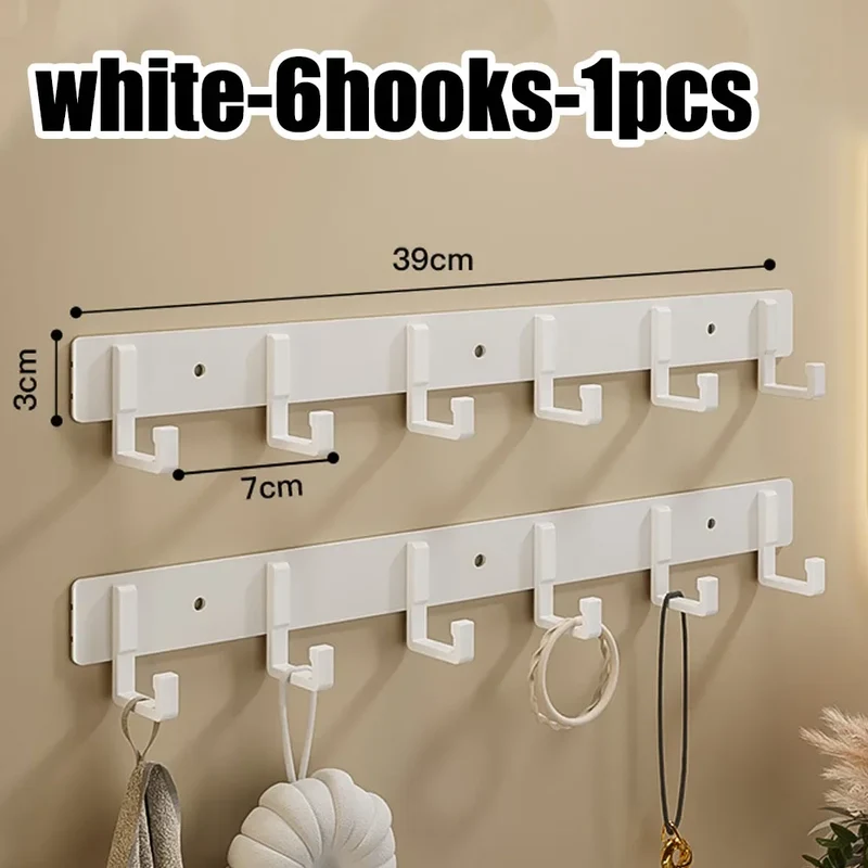 Barre de crochets murale adhésive en aluminium – grande capacité (> 7 crochets)