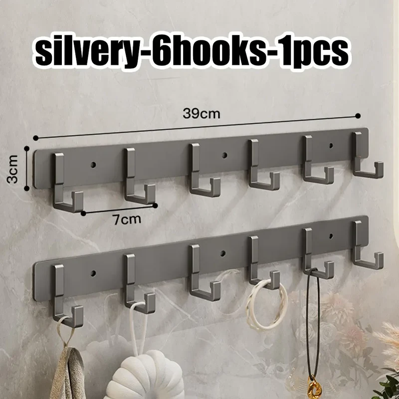 Barre de crochets murale adhésive en aluminium – grande capacité (> 7 crochets)