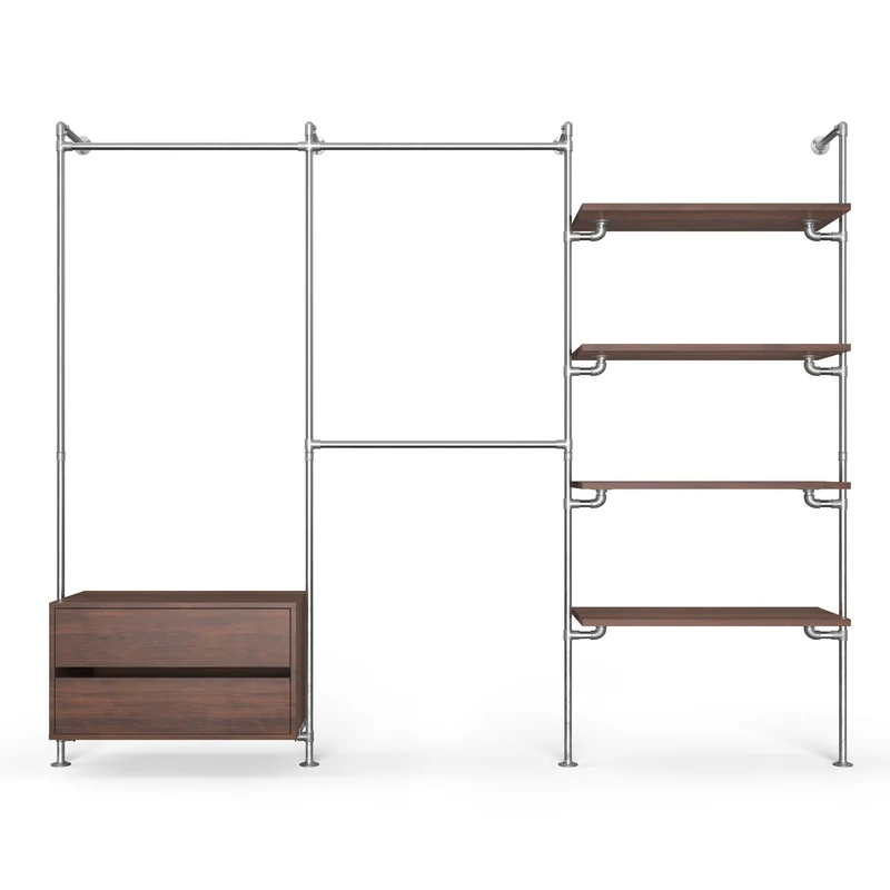 Original Walk-In 3 colonnes penderie avec commode - (1 rail + 1 commode / 2 rails / 4 étagères)
