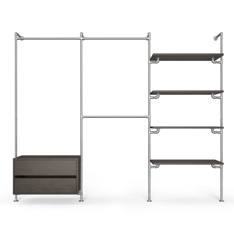 Original Walk-In 3 colonnes penderie avec commode - (1 rail + 1 commode / 2 rails / 4 étagères)