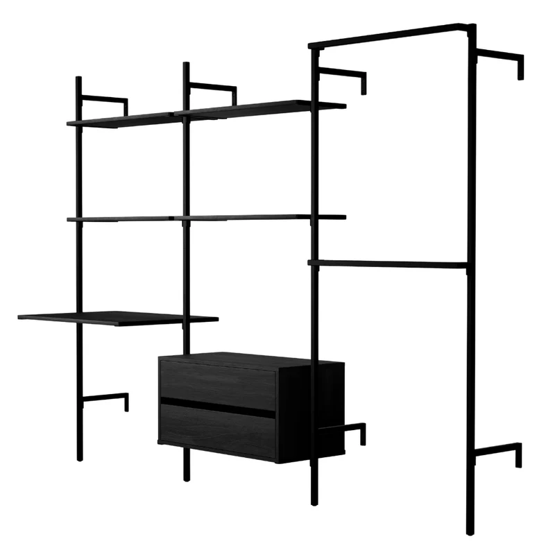 Frame Walk-In 3 colonnes avec bureau - (2 étagères + 1 bureau / 2 étagères + 1 commode / 2 rails)