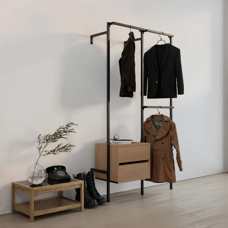 Frame Walk-In 2 colonnes penderie avec commode - (1 rail + 1 commode / 2 rails)