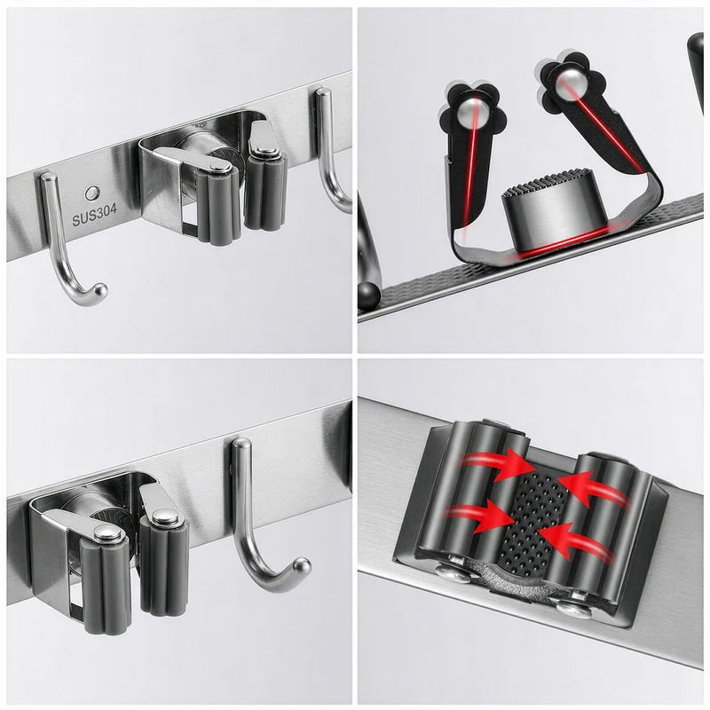 Maclean wall-mounted organizer for garden tools and mops, steel, with hooks, max. load 20 kg, width 60 cm, MC-185, 2 pieces