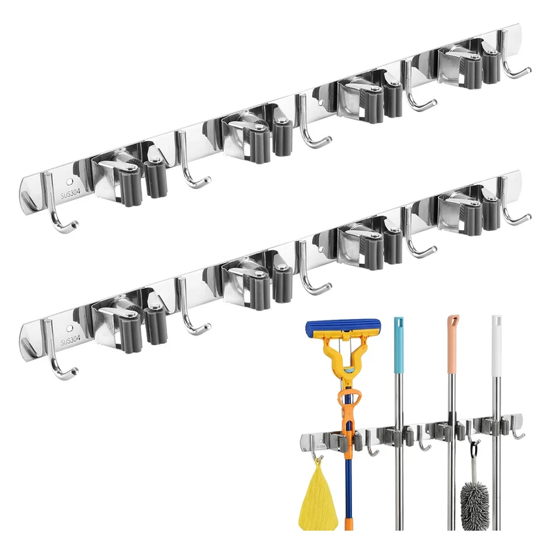 Maclean Wall-Mounted Organizer for Garden Tools and Mops, steel, with hooks, max. load 20 kg, width 49 cm, MC-184, 2 pieces