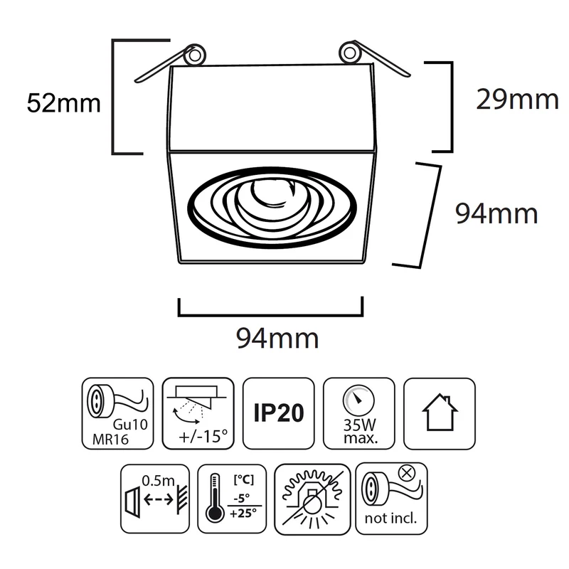 Maclean MCE464W LED Recessed Spotlight Ceiling Light 7W 560 Lumens 3000K Warm White GU10 Recessed Frame IP20 (Square Including Bulb, White)
