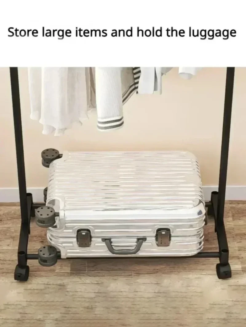 Portant à Vêtements Télescopique sur Pied avec Roulettes – Double Tringle et Organisateur de Chaussures – Rangement pour Chambre, Manteaux et Chapeaux