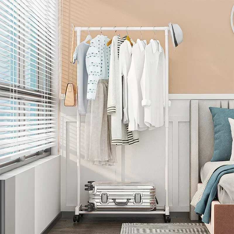 Portant à Vêtements Télescopique sur Pied avec Roulettes – Double Tringle et Organisateur de Chaussures – Rangement pour Chambre, Manteaux et Chapeaux
