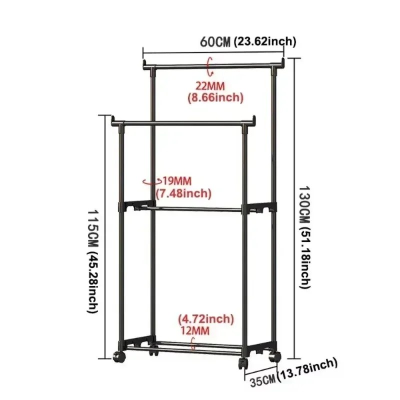 Portant Télescopique Double à Roulettes – Organisateur Mobile et Spacieux pour Chambre et Dressing