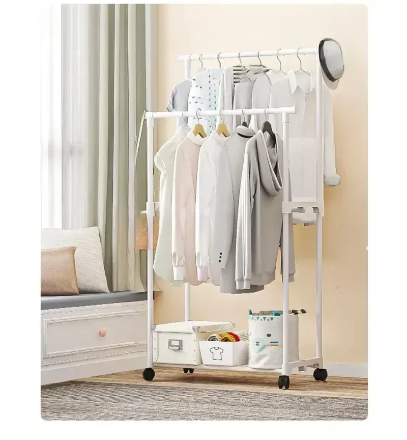Portant Télescopique Double à Roulettes – Organisateur Mobile et Spacieux pour Chambre et Dressing