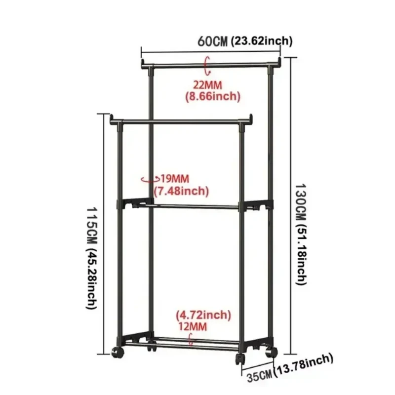 Portant Télescopique Double à Roulettes – Organisateur Mobile et Spacieux pour Chambre et Dressing