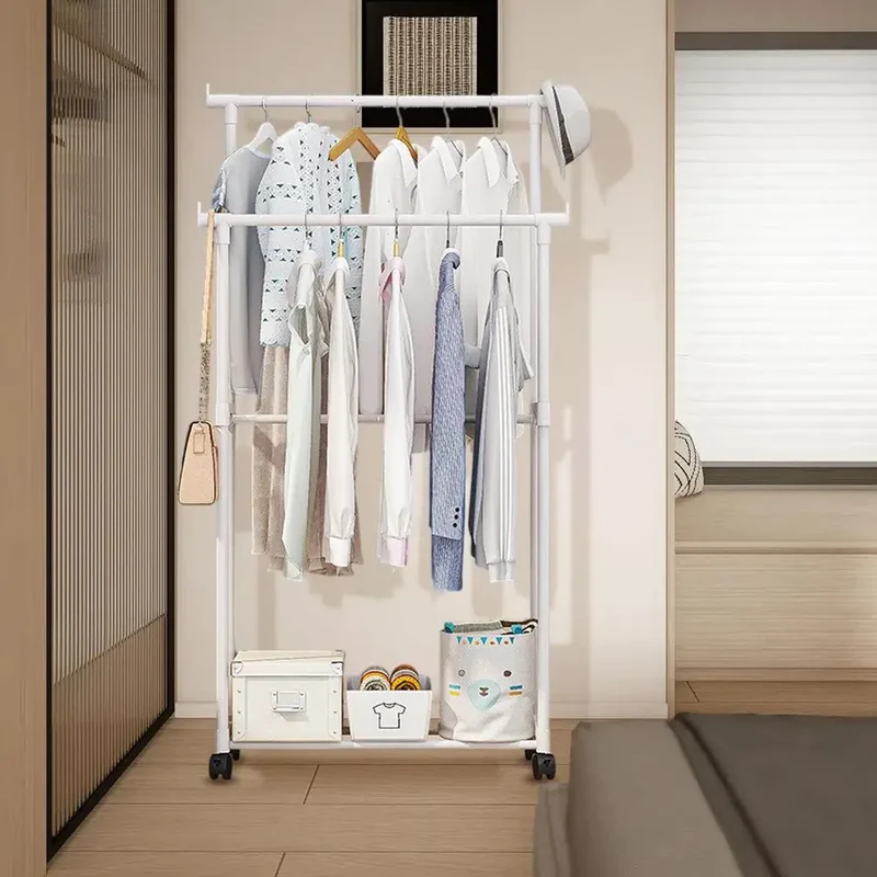 Portant Mobile à Roulettes– Organisateur Compact pour Chambre, Balcon et Entrée