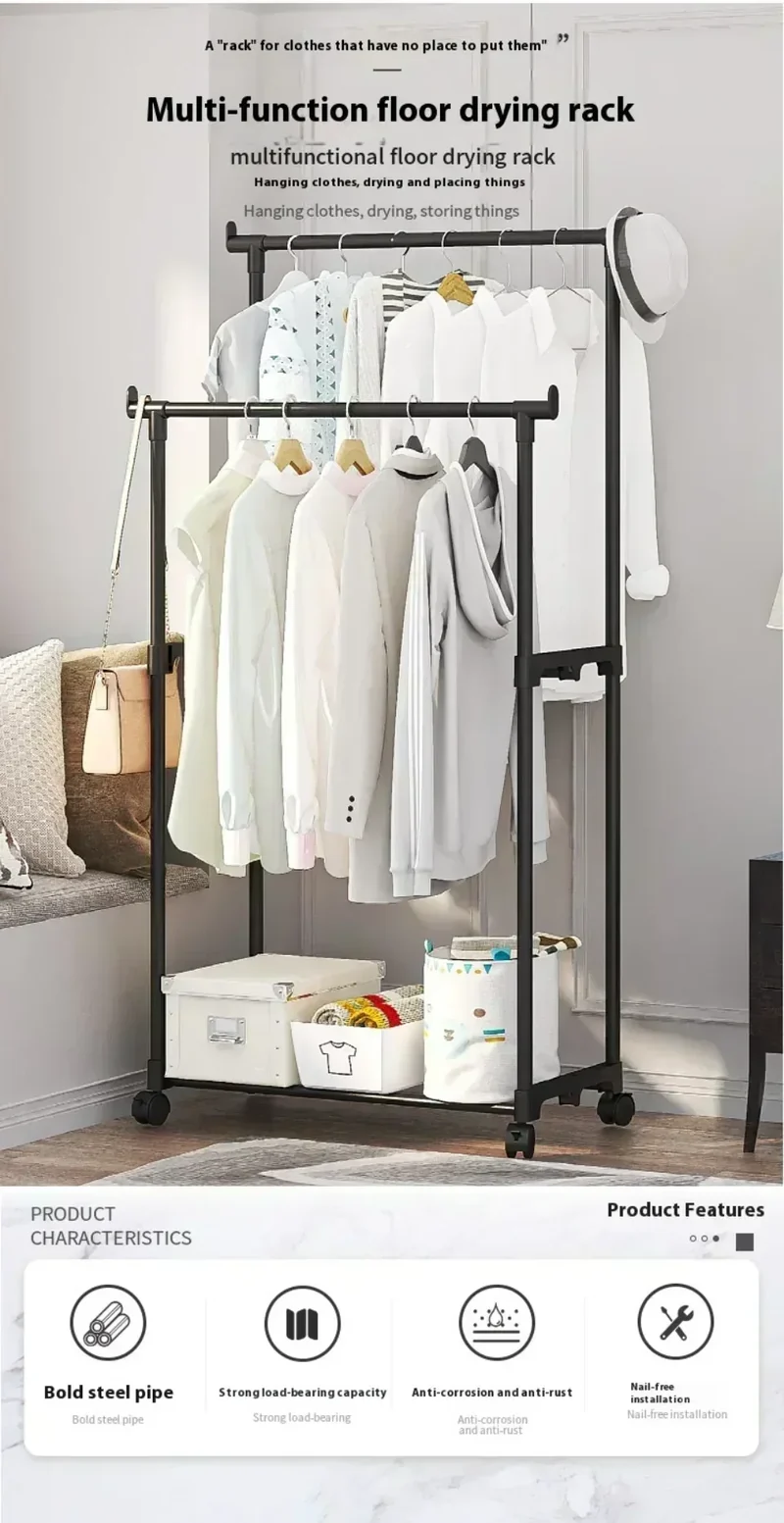 Portant à Roulettes Multi-Niveaux – Support de Séchage Modulable pour Chambre, Vêtements et Accessoires