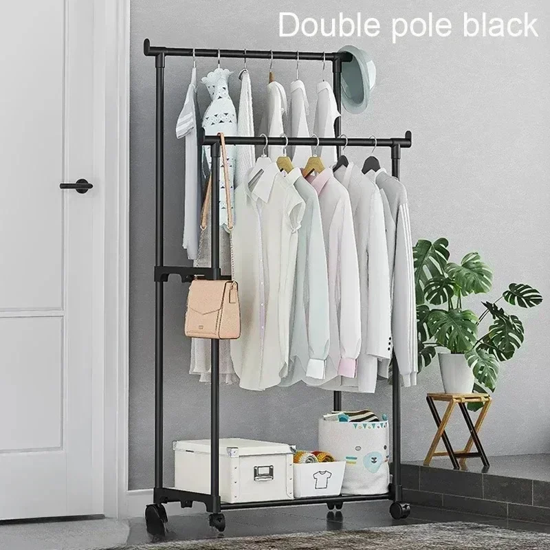 Portant Double Tige Télescopique Mobile – Solution de Rangement Pratique et Simple pour Chambre