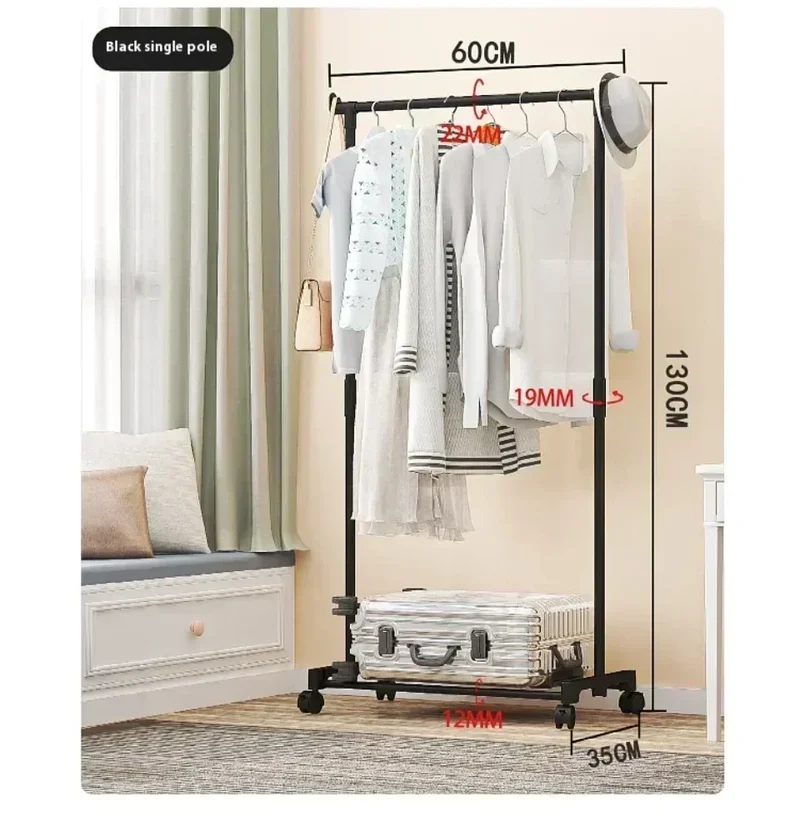 Portant Double Tige Télescopique Mobile – Solution de Rangement Pratique et Simple pour Chambre