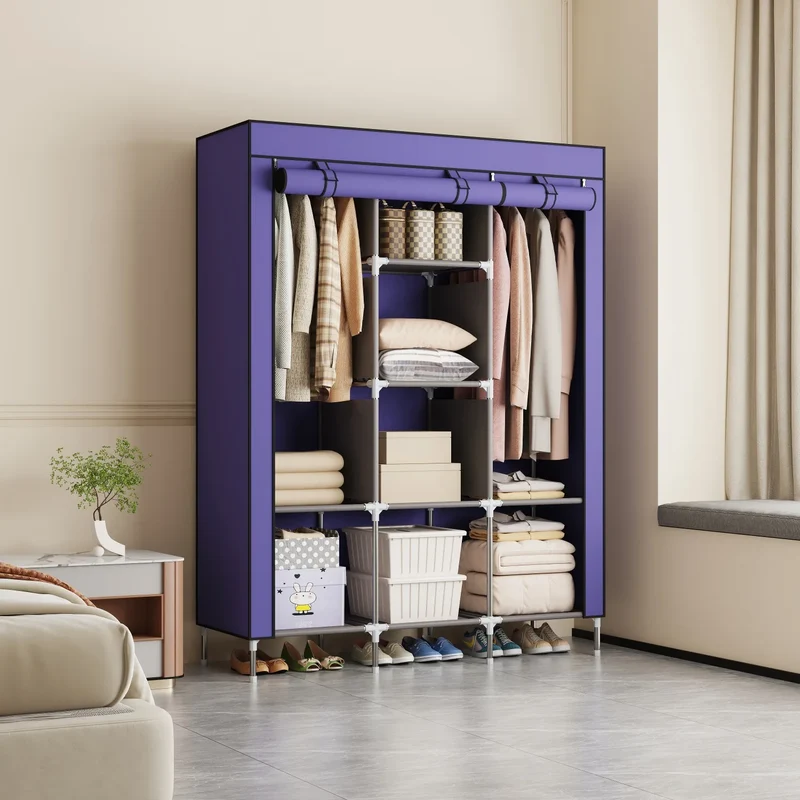 Armoire Économique Multi-Niveaux – Rangement Portable Anti-Poussière, Idéal Location ou Petite Chambre