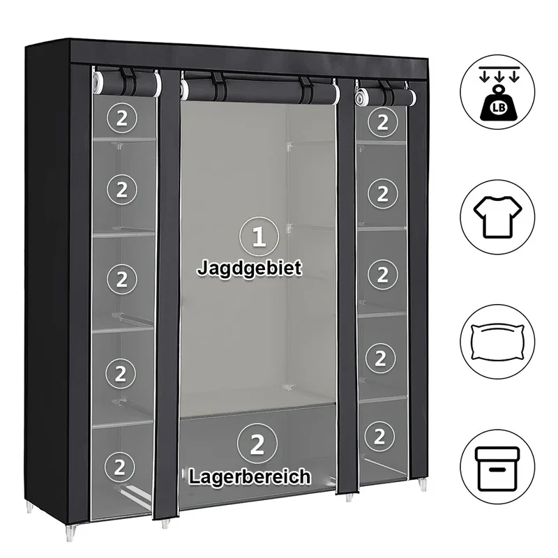 Armoire Portable Multi-Niveaux 150x45x175cm – Rangement Tissu Anti-Poussière pour Chambre