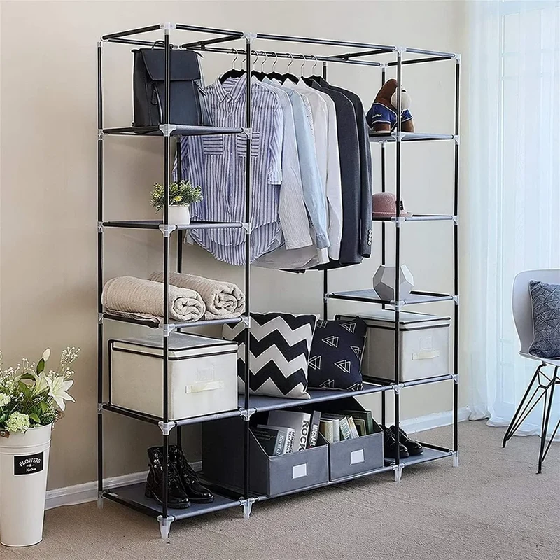 Armoire Portable Multi-Niveaux 150x45x175cm – Rangement Tissu Anti-Poussière pour Chambre