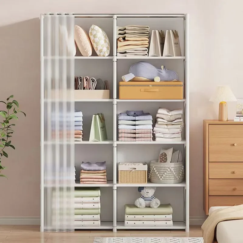 Armoire Chambre Multi-Niveaux Anti-Poussière – Grande Capacité, Montage Facile, Étagères Modulables