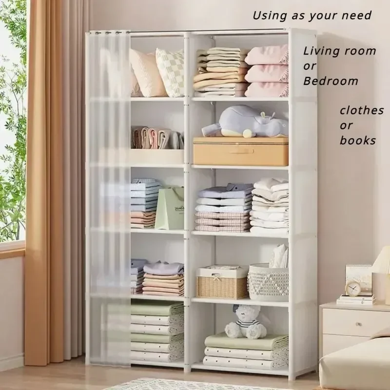 Armoire Chambre Multi-Niveaux Anti-Poussière – Grande Capacité, Montage Facile, Étagères Modulables