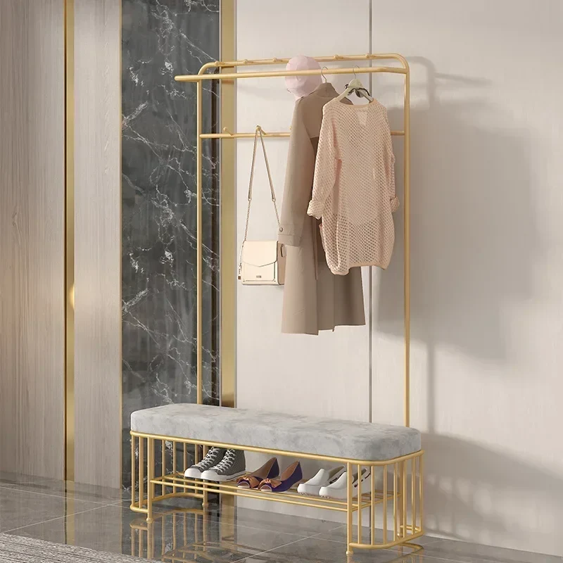 Portant Nordique avec Banc et Miroir – 10 Crochets, Rangement à Chaussures, Design Moderne Simple